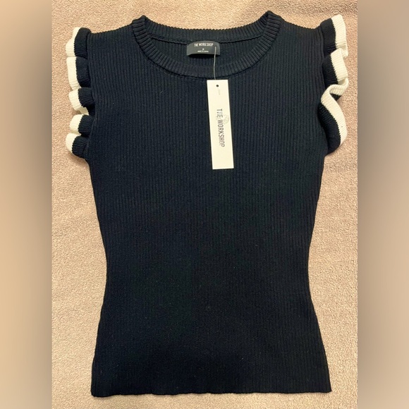 The Workshop Tops - NWT - THE WORKSHOP Ribbed Knit Ruffle Sleeve Top - Size S